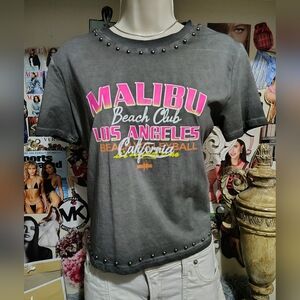 Gray Malibu Beach Club Studded Graphic T-Shirt